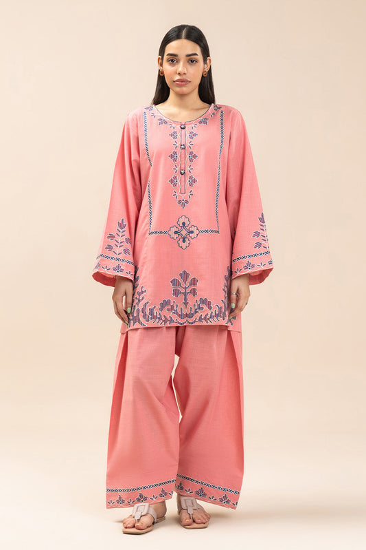 2 PIECE EMBROIDERED TWO WAY SLUB SUIT (PRET)