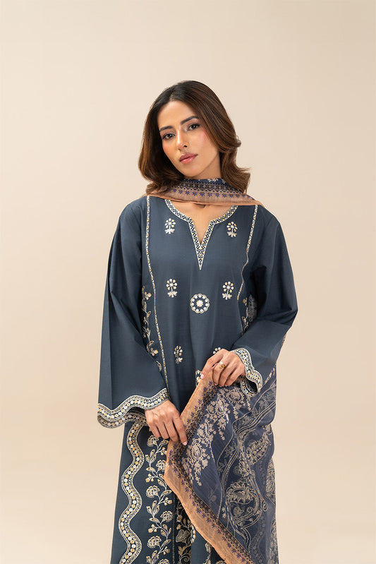 3 PIECE EMBROIDERED TWO WAY SLUB SUIT (PRET)