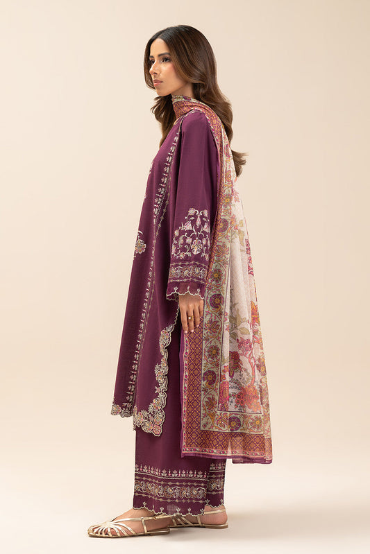 3 PIECE EMBROIDERED TWO WAY SLUB SUIT (PRET)
