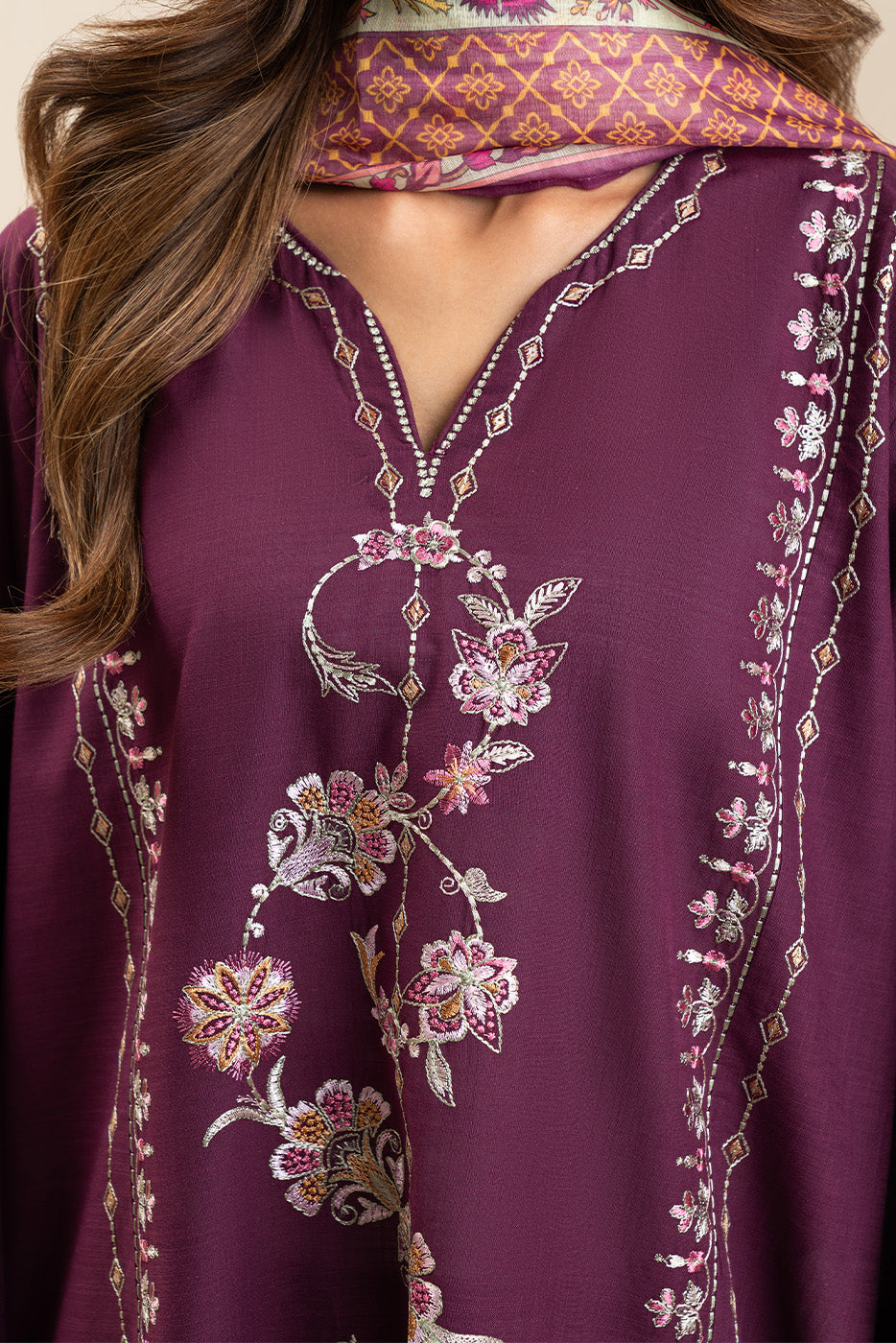 3 PIECE EMBROIDERED TWO WAY SLUB SUIT (PRET)