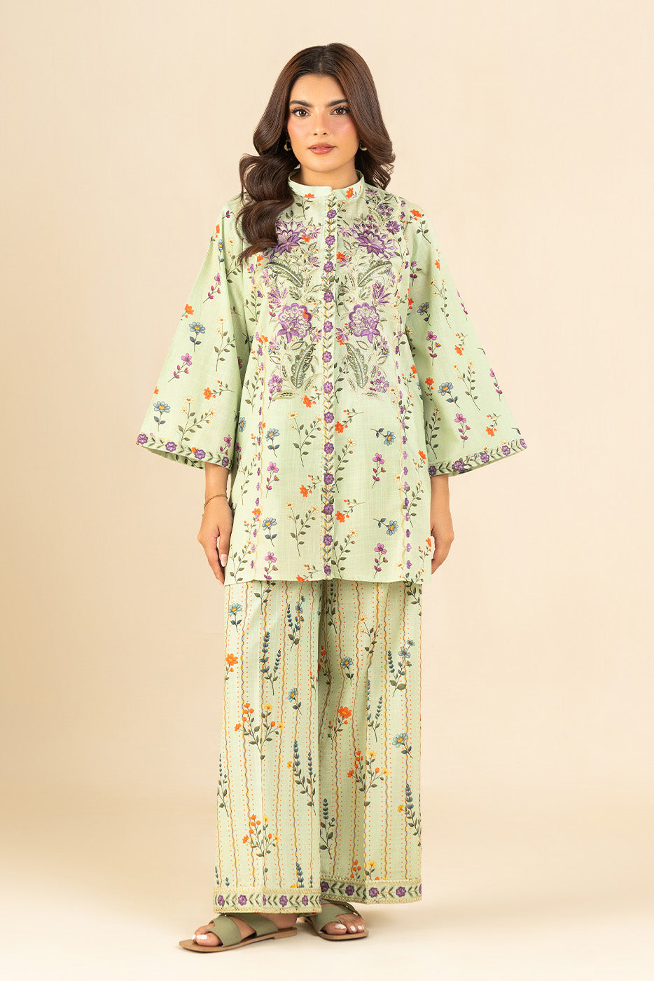 2 PIECE EMBROIDERED TWO WAY SLUB SUIT (PRET)