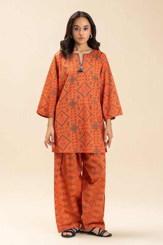 2 PIECE PRINTED TWO WAY SLUB SUIT (PRET)