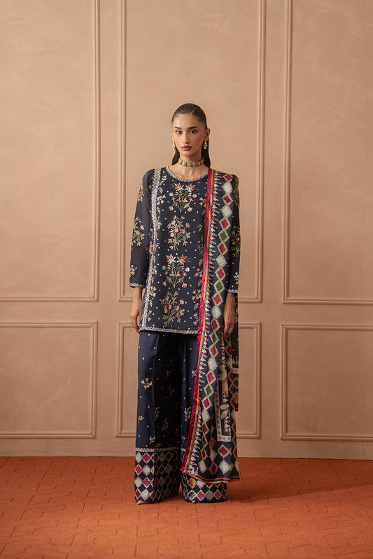 3 PIECE EMBROIDERED PAPER COTTON SUIT (LUXURY PRET)