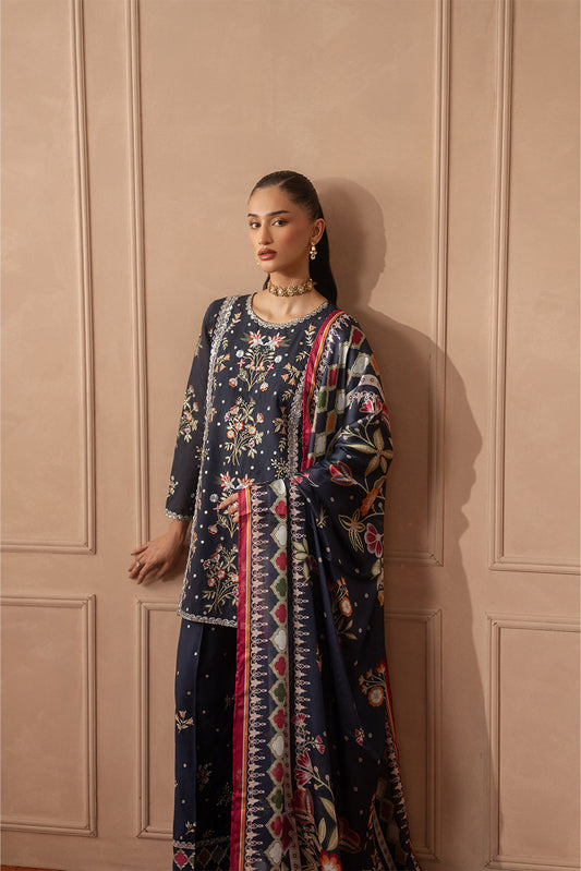 3 PIECE EMBROIDERED PAPER COTTON SUIT (LUXURY PRET)