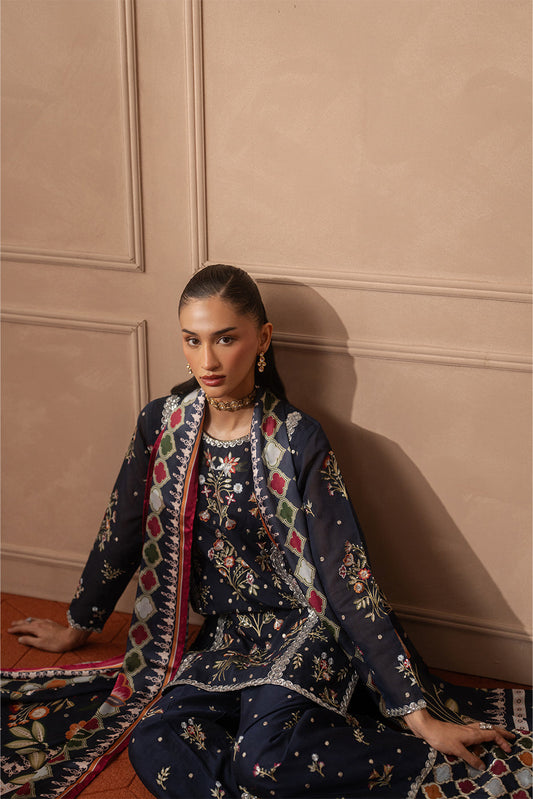 3 PIECE EMBROIDERED PAPER COTTON SUIT (LUXURY PRET)