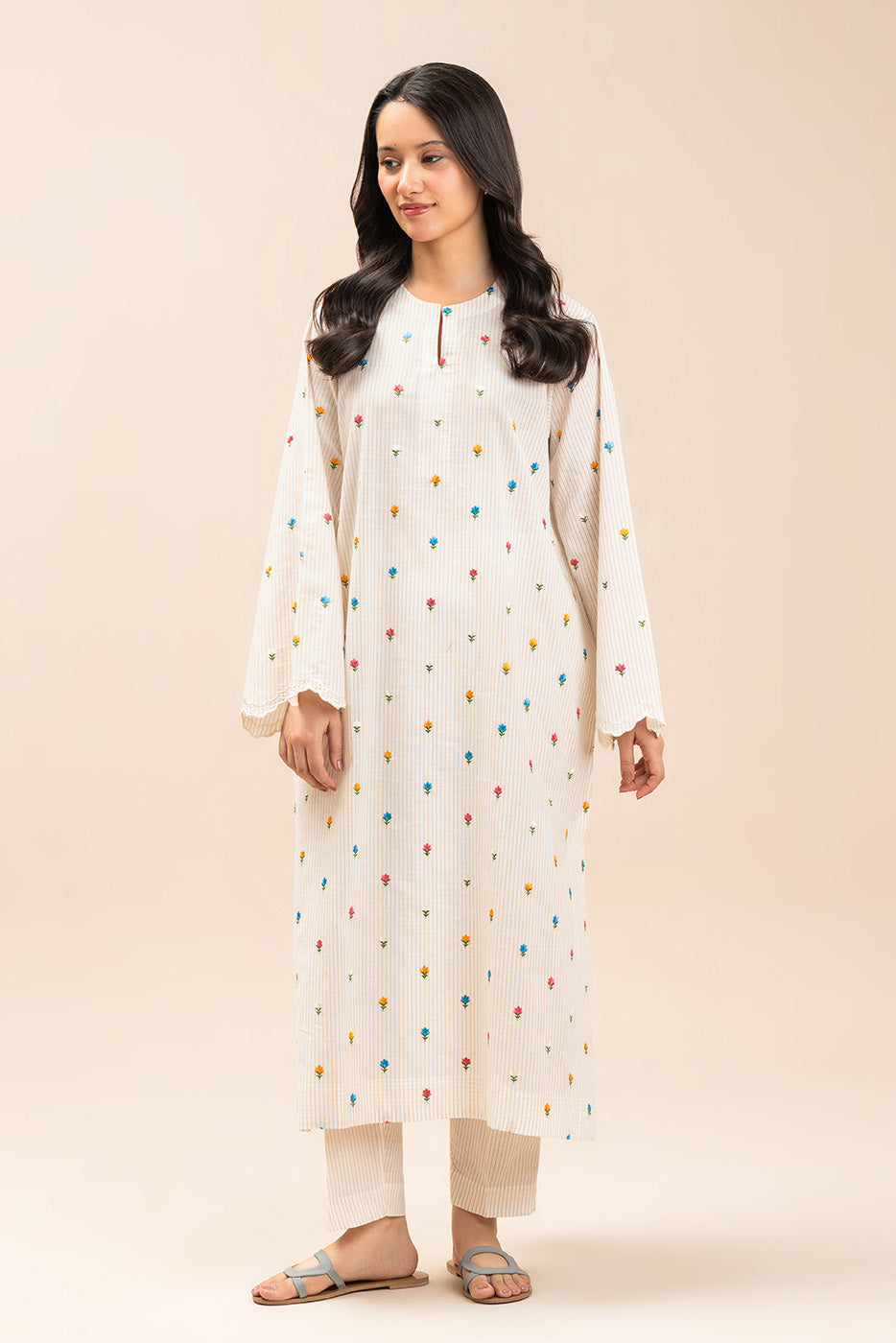 2 PIECE EMBROIDERED DOBBY SUIT (PRET)