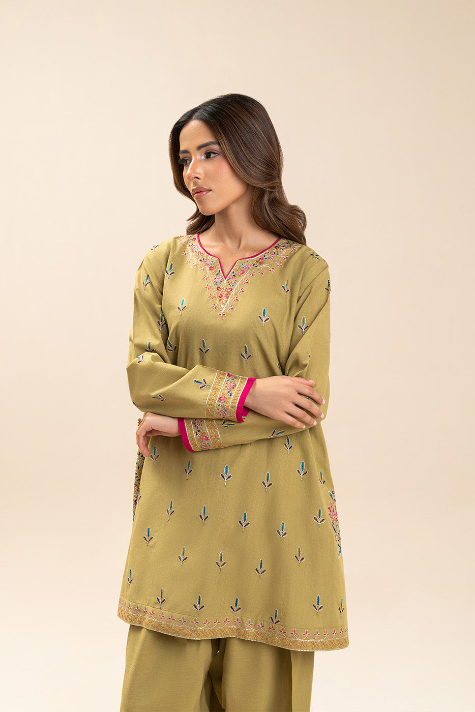 2 PIECE EMBROIDERED SLUB SUIT (PRET)