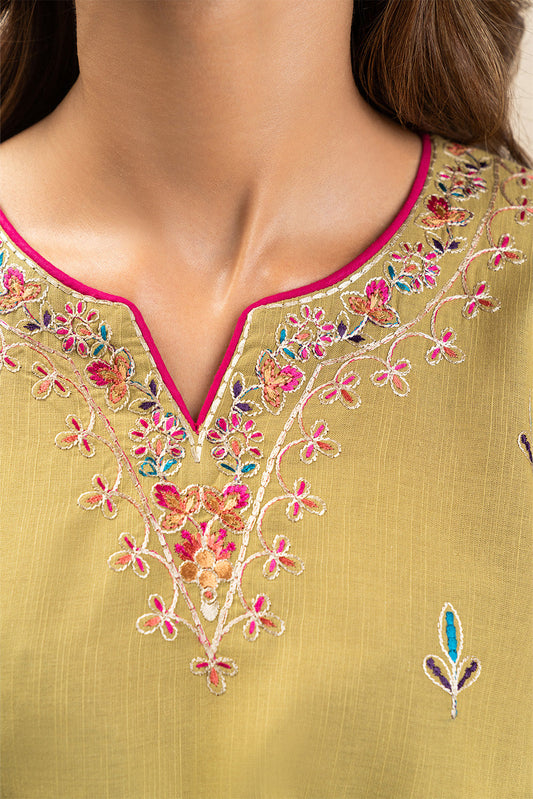 2 PIECE EMBROIDERED SLUB SUIT (PRET)
