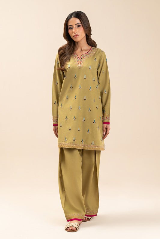 2 PIECE EMBROIDERED SLUB SUIT (PRET)