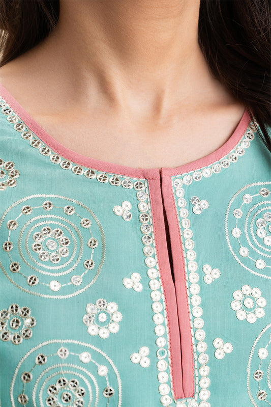 2 PIECE EMBROIDERED LUREX JACQUARD SUIT (PRET)