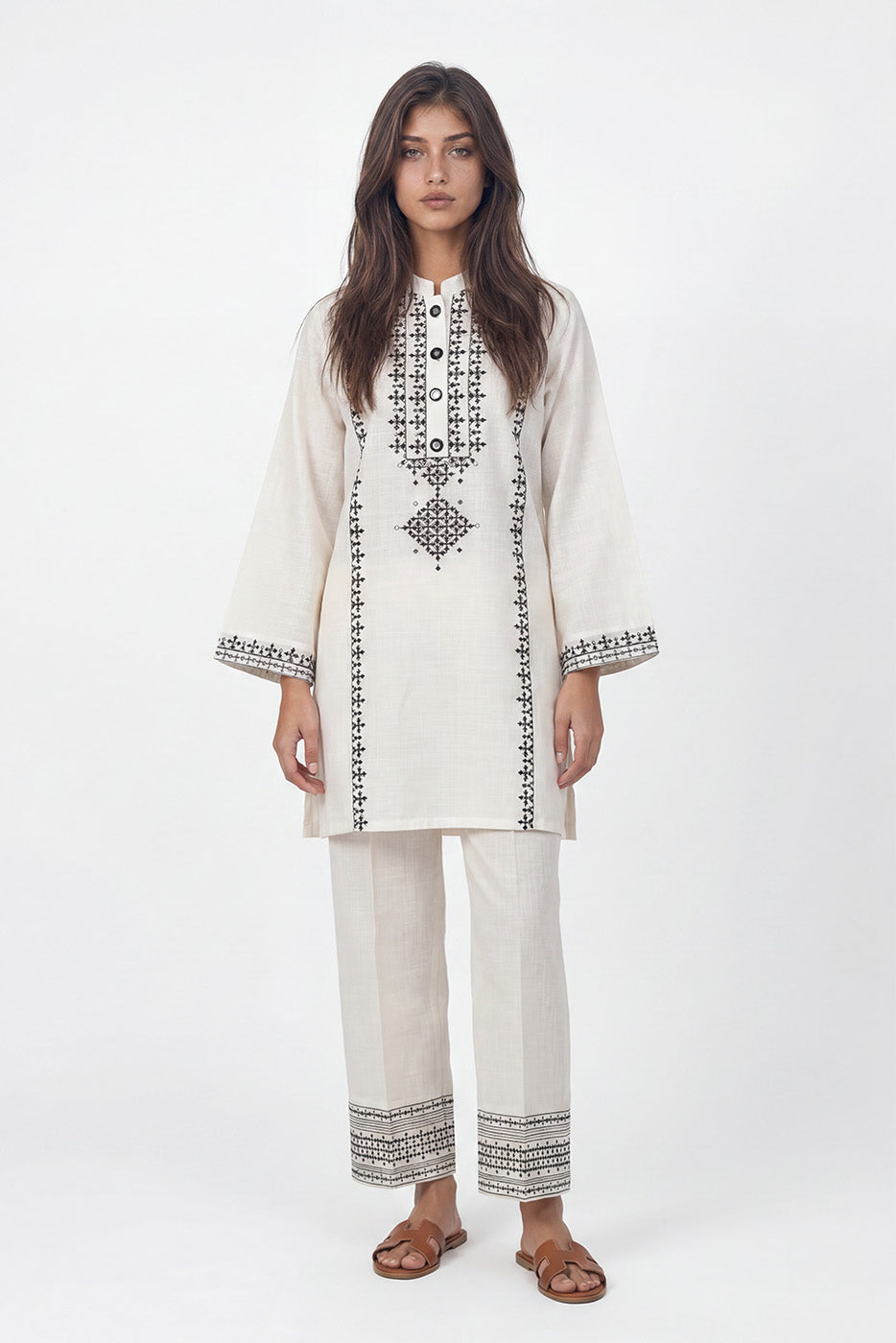 2 PIECE EMBROIDERED TWO WAY SLUB SUIT (PRET)