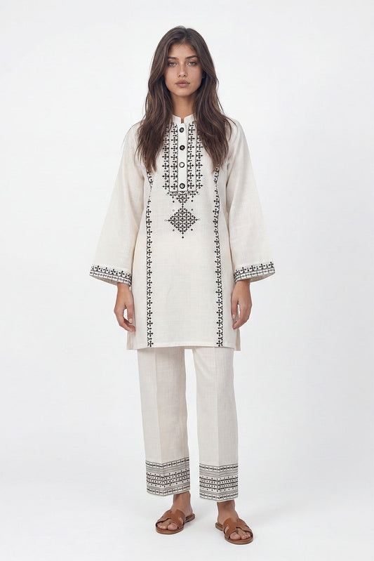 2 PIECE EMBROIDERED TWO WAY SLUB SUIT (PRET)