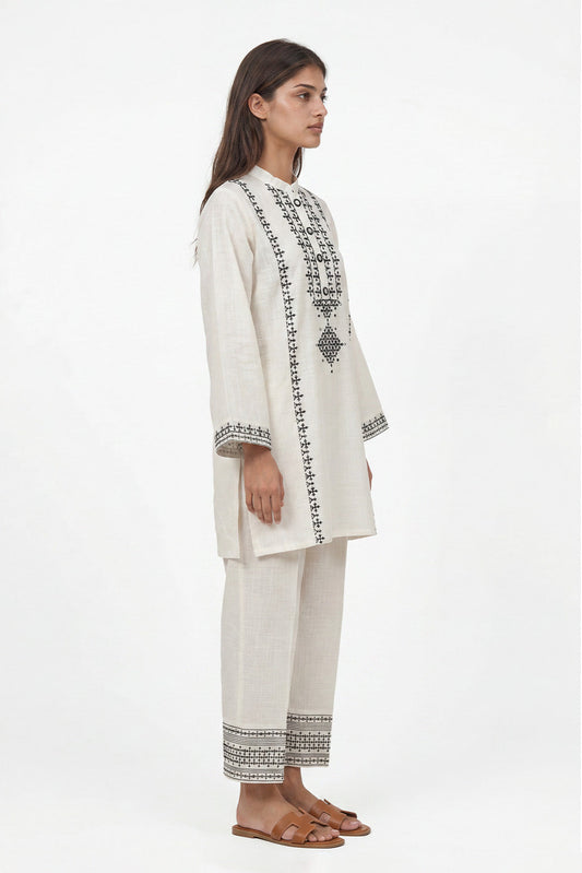 2 PIECE EMBROIDERED TWO WAY SLUB SUIT (PRET)