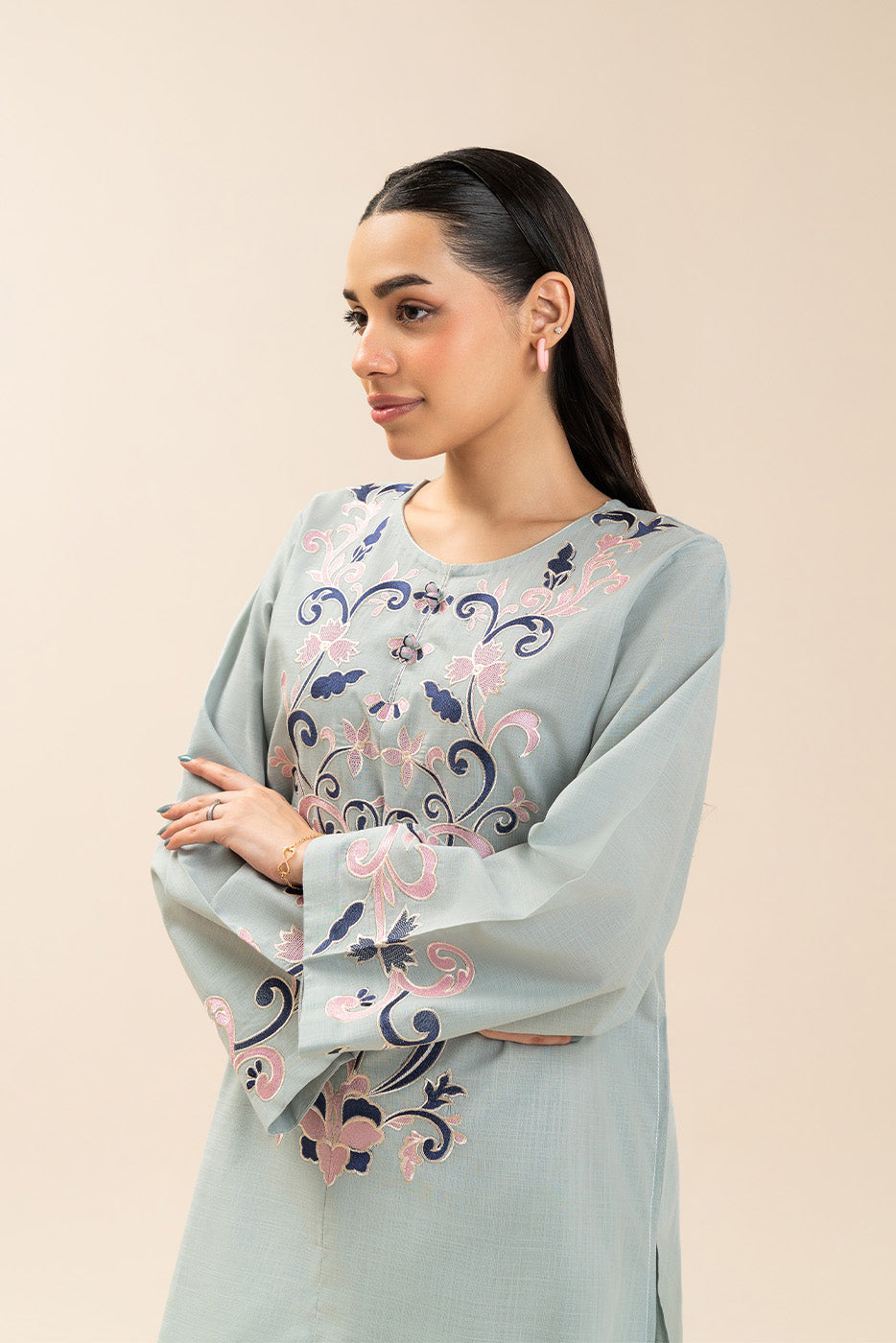 2 PIECE EMBROIDERED TWO WAY SLUB SUIT (PRET)