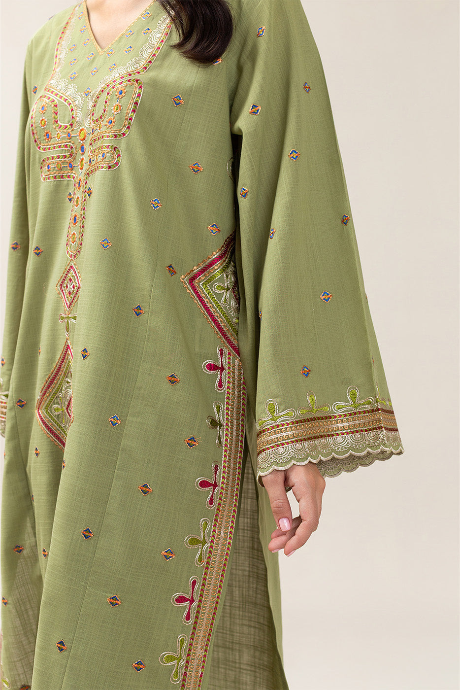2 PIECE EMBROIDERED TWO WAY SLUB SUIT (PRET)