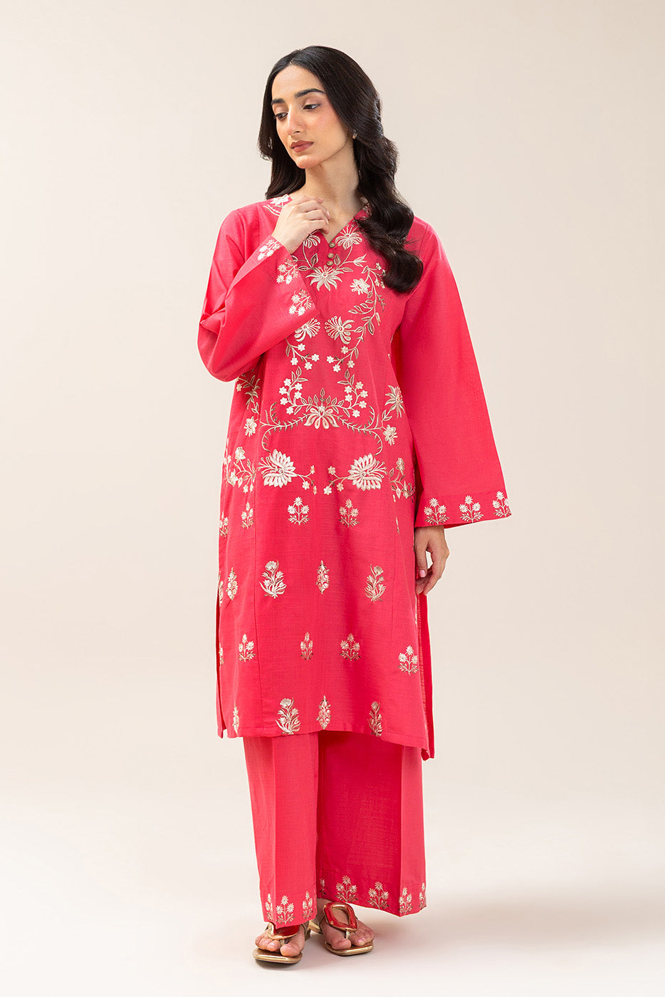 2 PIECE EMBROIDERED TWO WAY SLUB SUIT (PRET)
