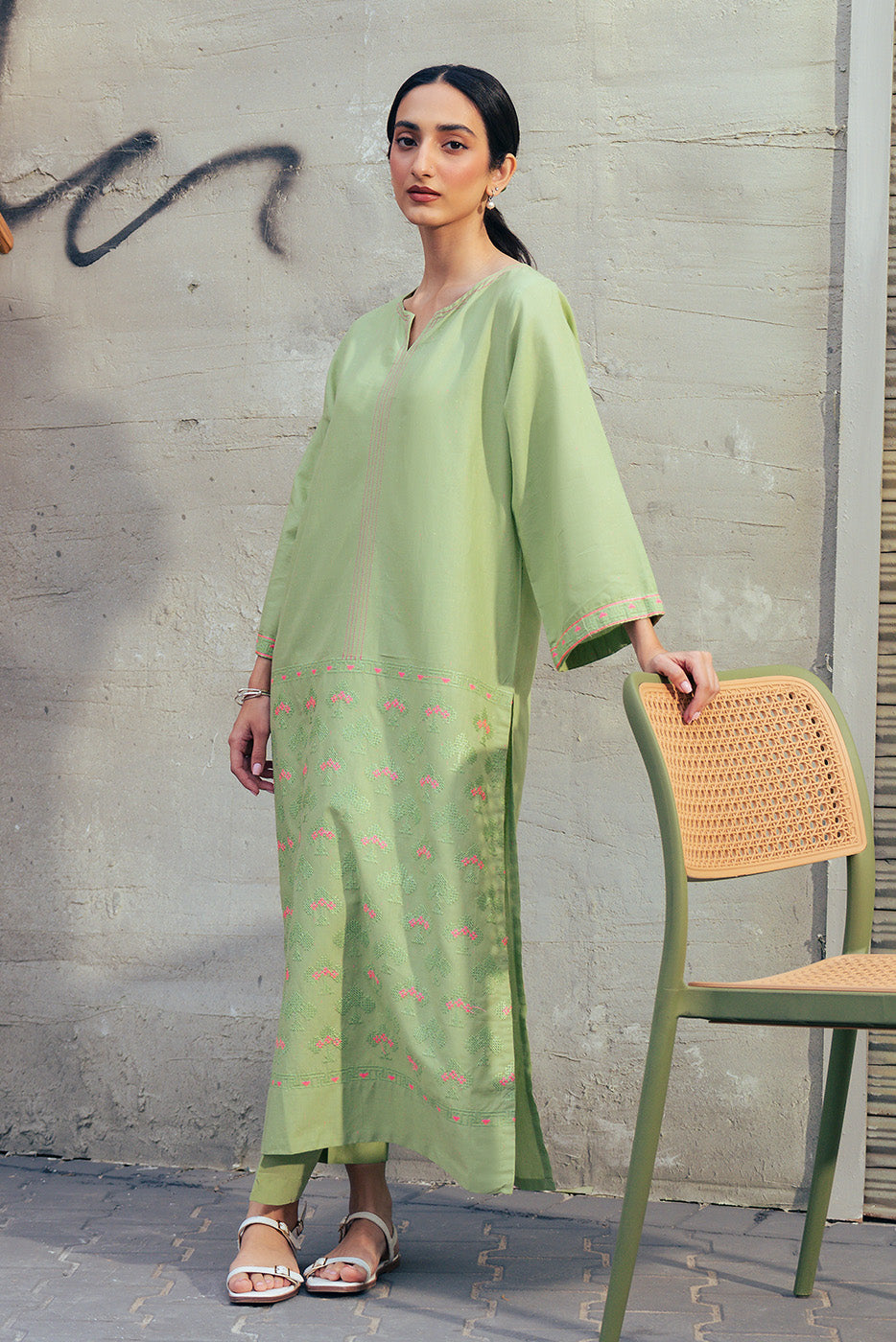 2 PIECE EMBROIDERED NEON NEPS SUIT (PRET)