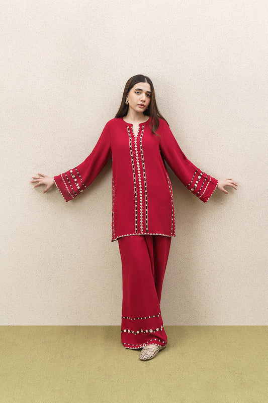 2 PIECE EMBROIDERED POLY CREPE SUIT (FLOW)