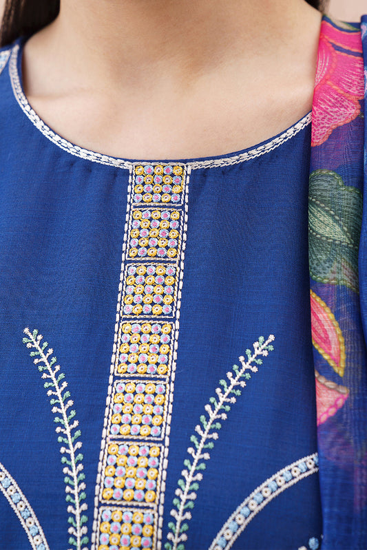 3 PIECE EMBROIDERED SLUB SUIT (HIGH CASUAL)