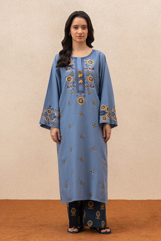 2 PIECE EMBROIDERED SLUB LAWN SUIT (PRET)