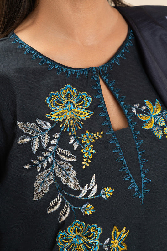 3 PIECE EMBROIDERED SLUB SUIT (PRET)