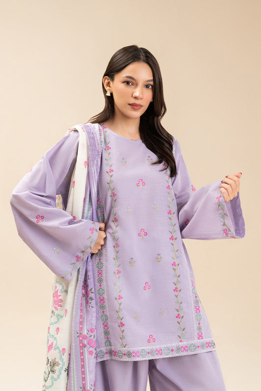 3 PIECE EMBROIDERED SLUB SUIT (PRET)