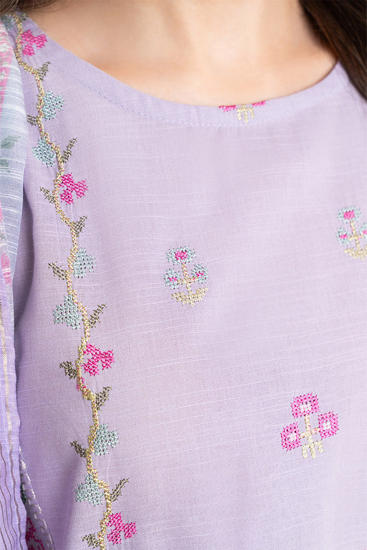 3 PIECE EMBROIDERED SLUB SUIT (PRET)