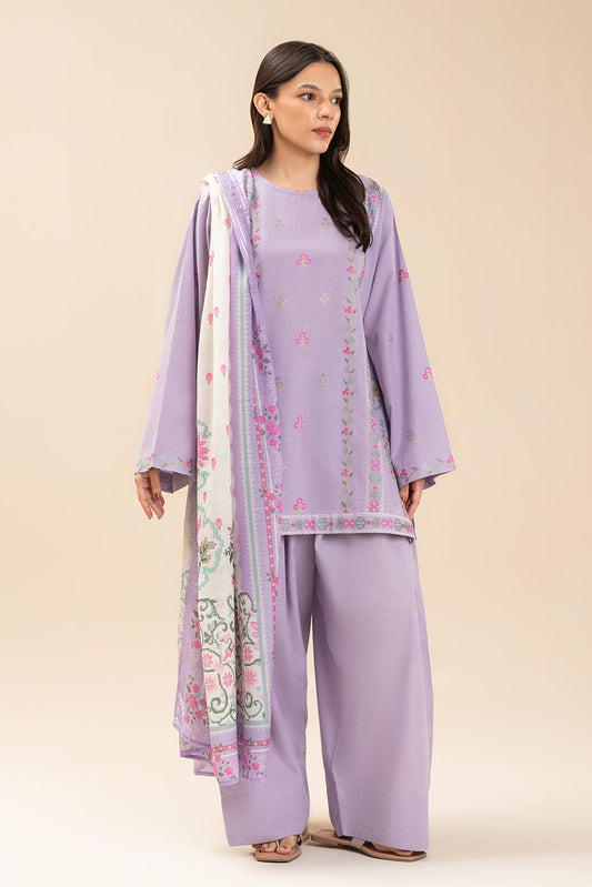 3 PIECE EMBROIDERED SLUB SUIT (PRET)