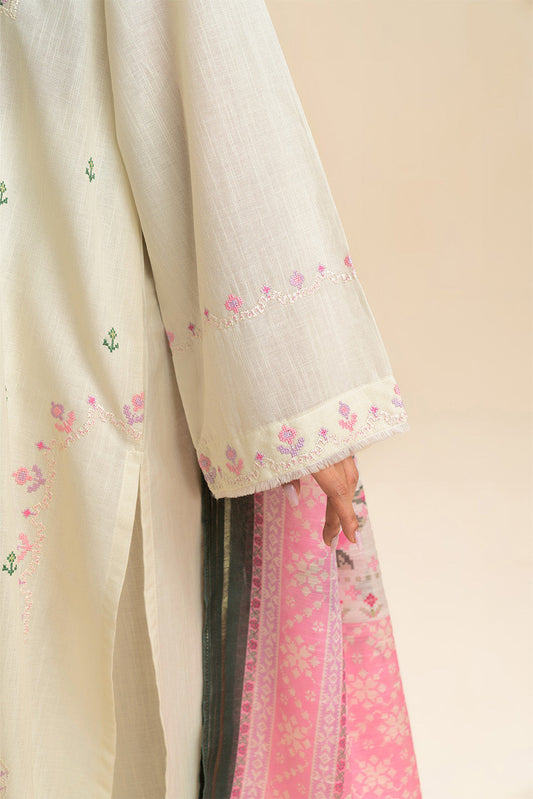 3 PIECE EMBROIDERED SLUB SUIT (PRET)
