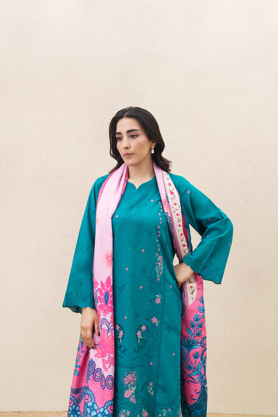 3 PIECE EMBROIDERED SLUB SUIT (PRET)