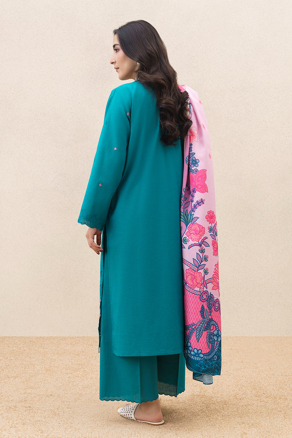 3 PIECE EMBROIDERED SLUB SUIT (PRET)