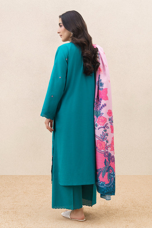 3 PIECE EMBROIDERED SLUB SUIT (PRET)