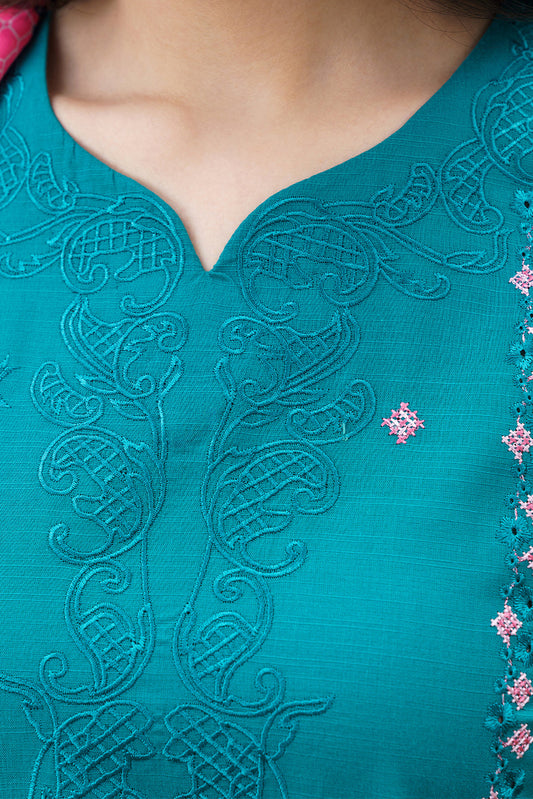 3 PIECE EMBROIDERED SLUB SUIT (PRET)