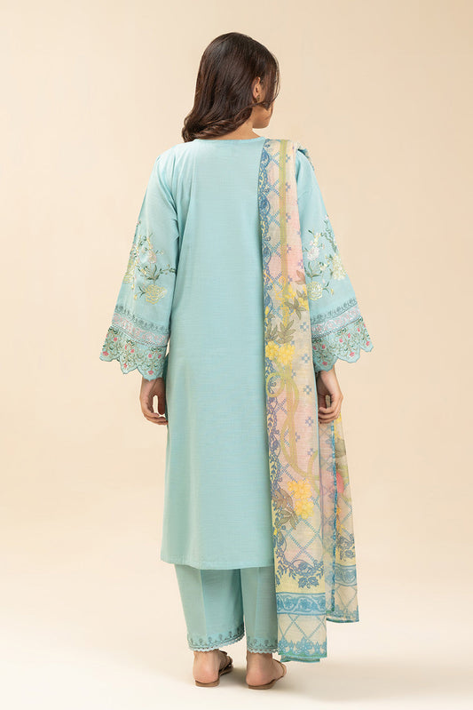 3 PIECE EMBROIDERED SLUB SUIT (PRET)