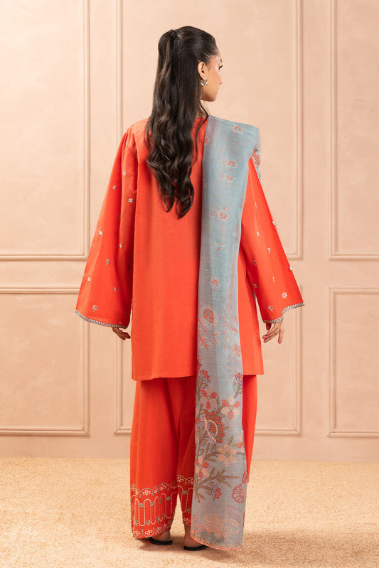 3 PIECE EMBROIDERED TWO WAY SLUB SUIT (HIGH CASUAL)