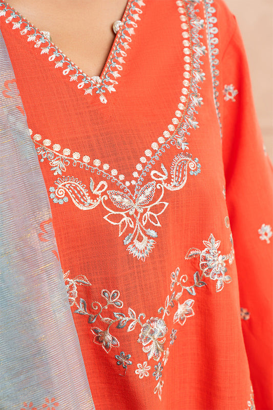 3 PIECE EMBROIDERED TWO WAY SLUB SUIT (HIGH CASUAL)