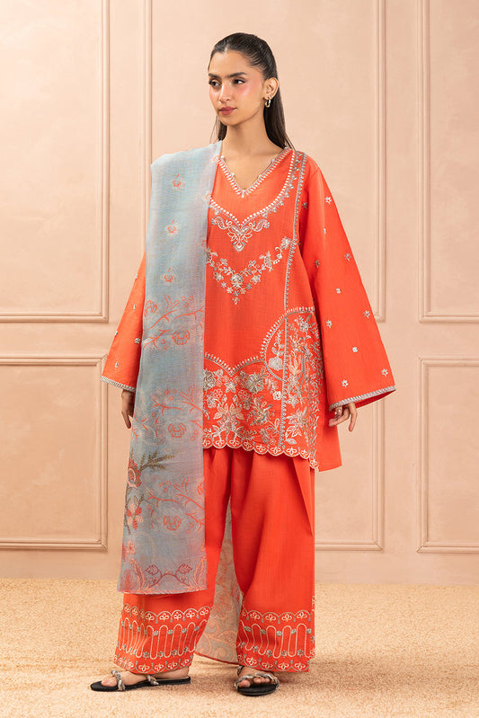 3 PIECE EMBROIDERED TWO WAY SLUB SUIT (HIGH CASUAL)