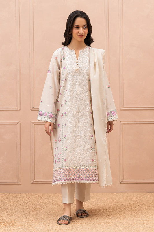 3 PIECE EMBROIDERED PAPER COTTON SUIT (HIGH CASUAL)