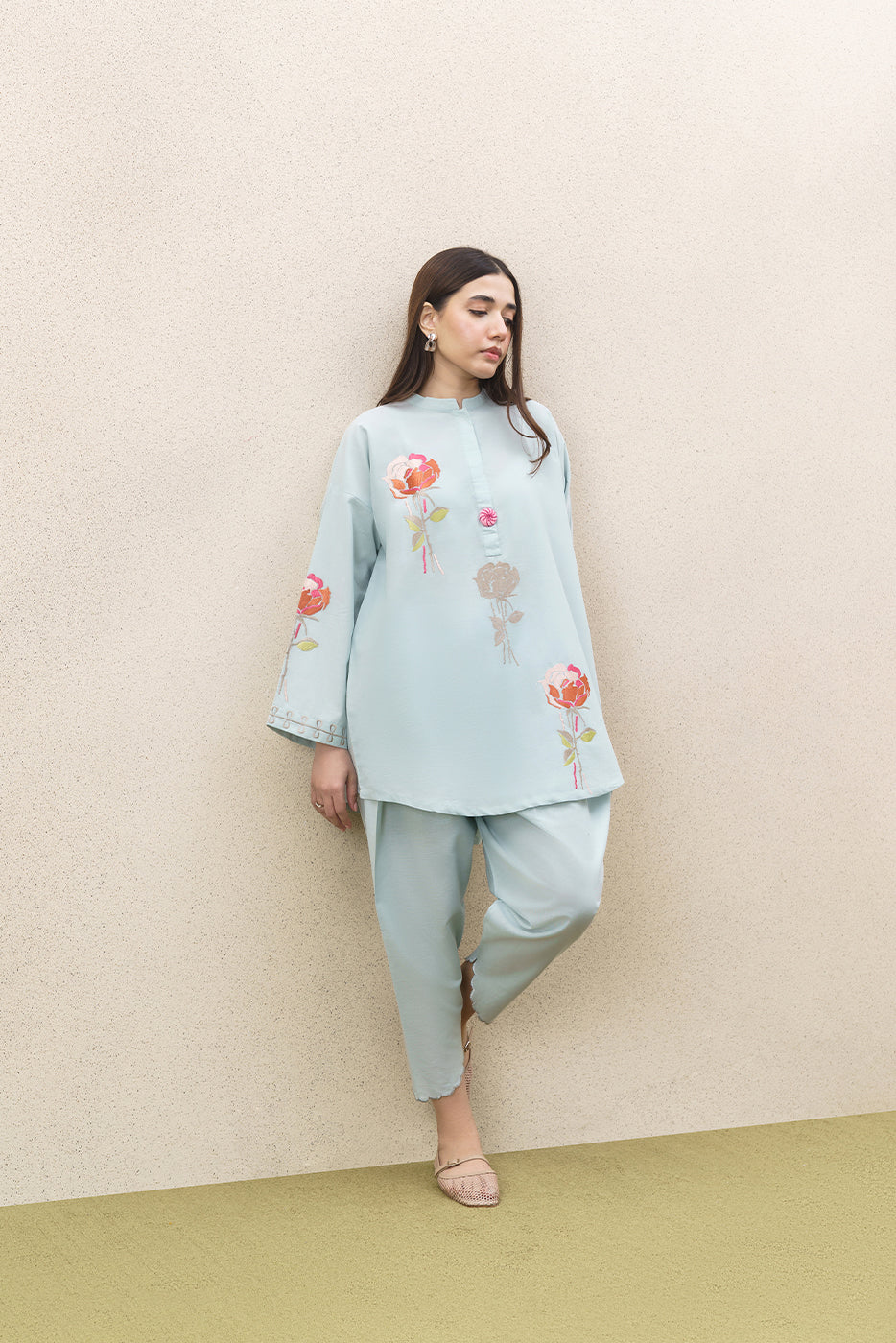 2 PIECE EMBROIDERED FANCY COTTON SUIT (PRET)