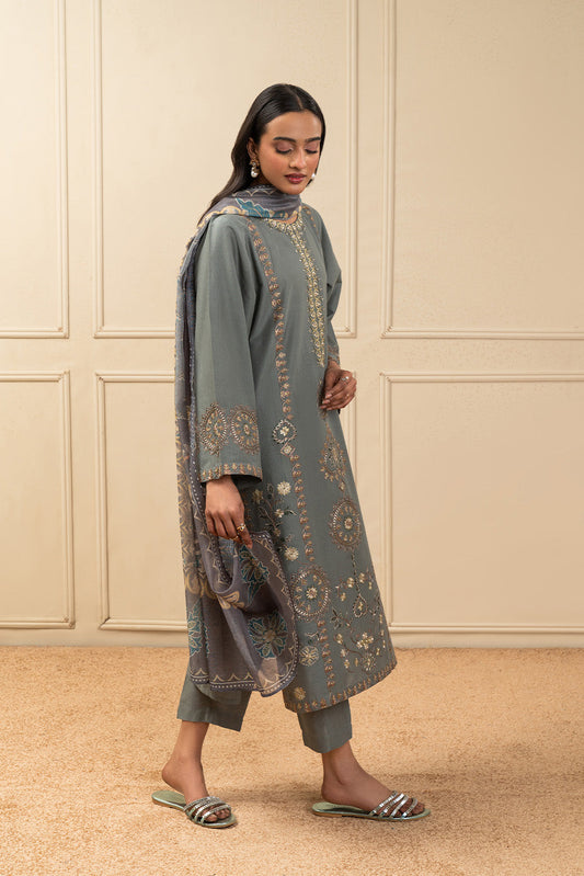 3 PIECE EMBROIDERED TEXTURED LAWN SUIT (PRET)