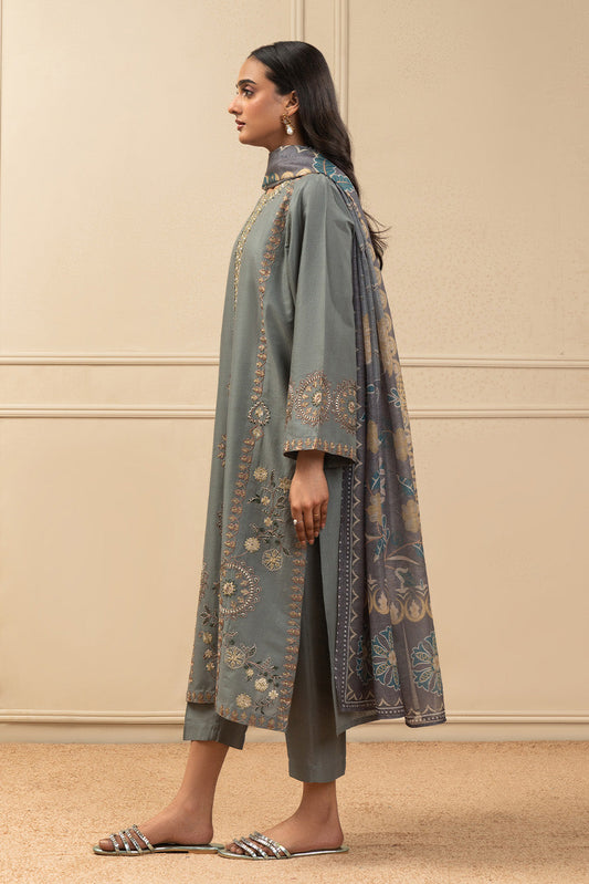 3 PIECE EMBROIDERED TEXTURED LAWN SUIT (PRET)