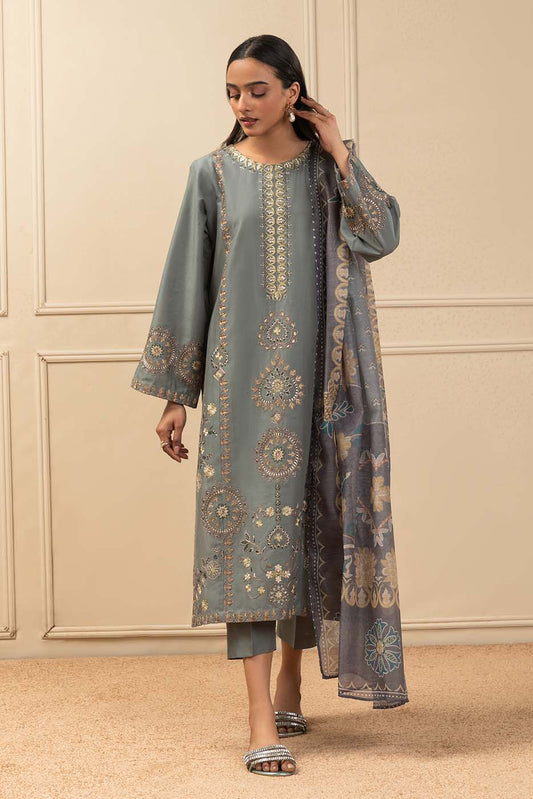 3 PIECE EMBROIDERED TEXTURED LAWN SUIT (PRET)