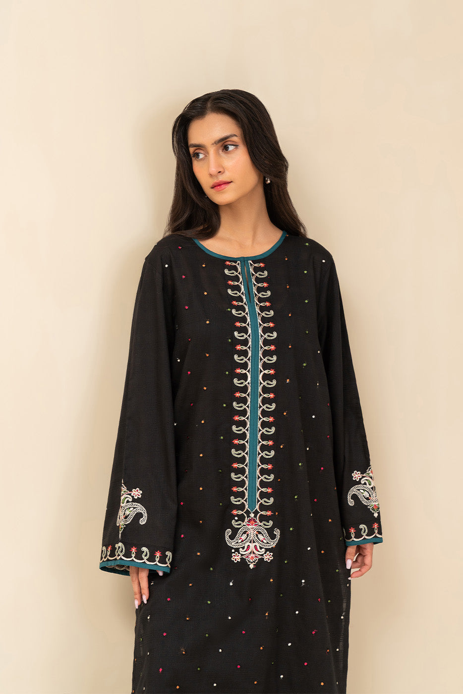 EMBROIDERED DOBBY LAWN SHIRT (PRET)