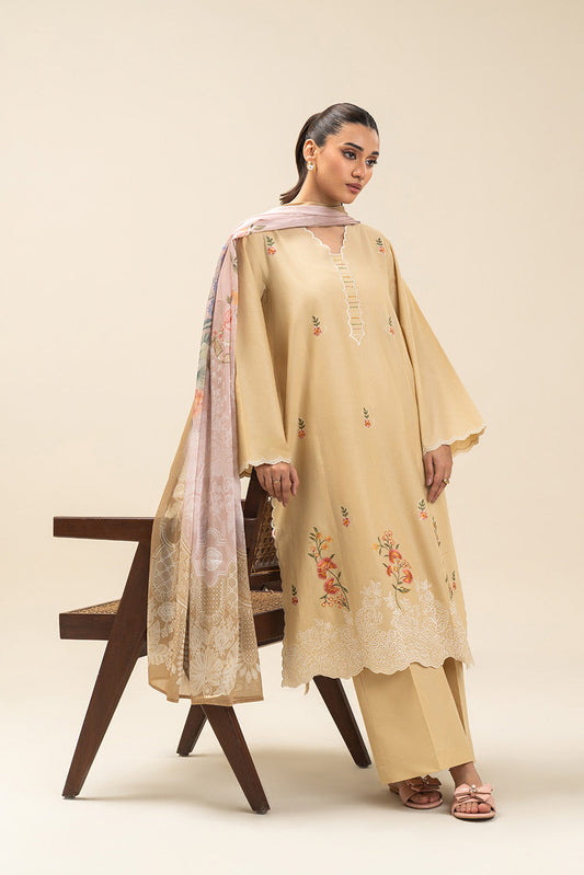 2 PIECE EMBROIDERED LAWN SUIT-BUTTER CREAM (UNSTITCHED)