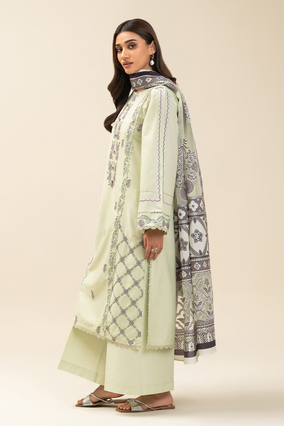 3 PIECE EMBROIDERED LAWN SUIT-OBLIVION SAGE (UNSTITCHED)