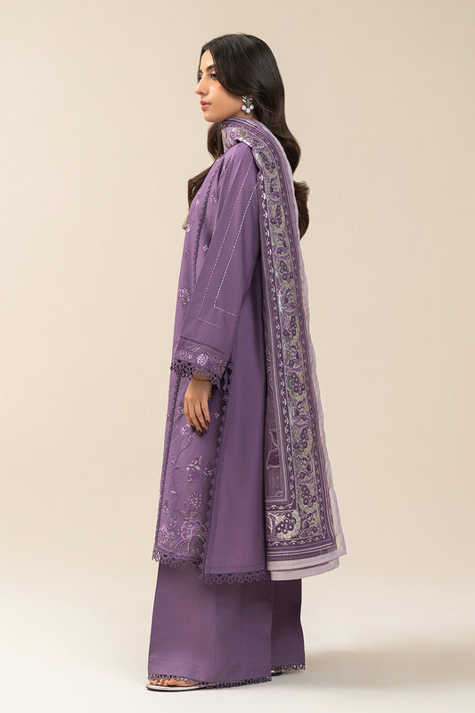 3 PIECE EMBROIDERED LAWN SUIT-LOGANBERRY (UNSTITCHED)