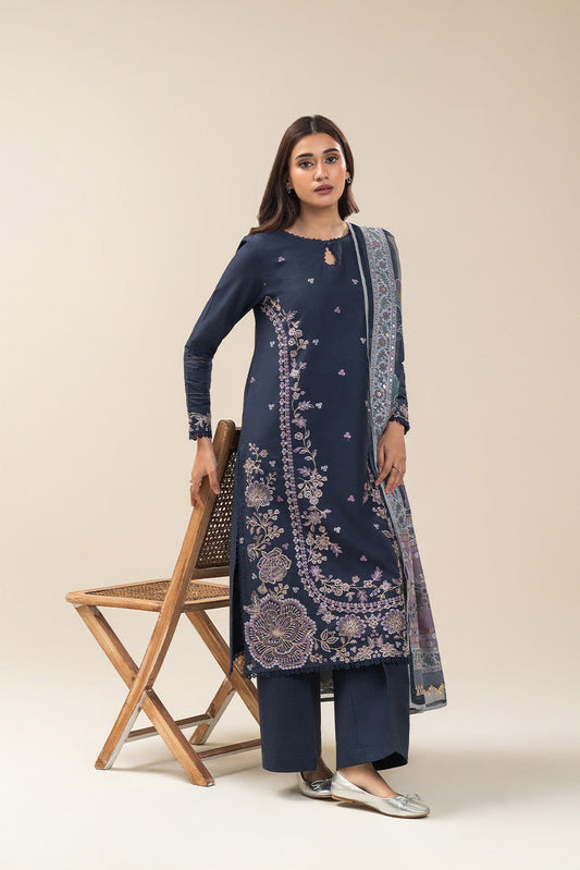 3 PIECE EMBROIDERED LAWN SUIT-FLORAL NIGHTFALL SUIT