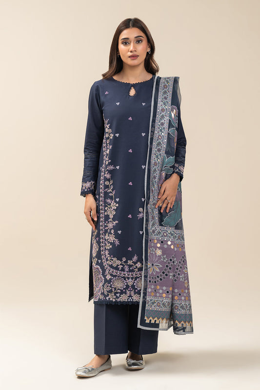 3 PIECE EMBROIDERED LAWN SUIT-FLORAL NIGHTFALL SUIT (UNSTITCHED)