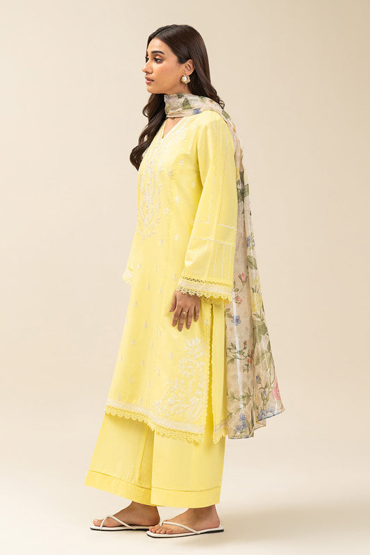 3 PIECE EMBROIDERED LAWN SUIT-LEMON SAGE (UNSTITCHED)