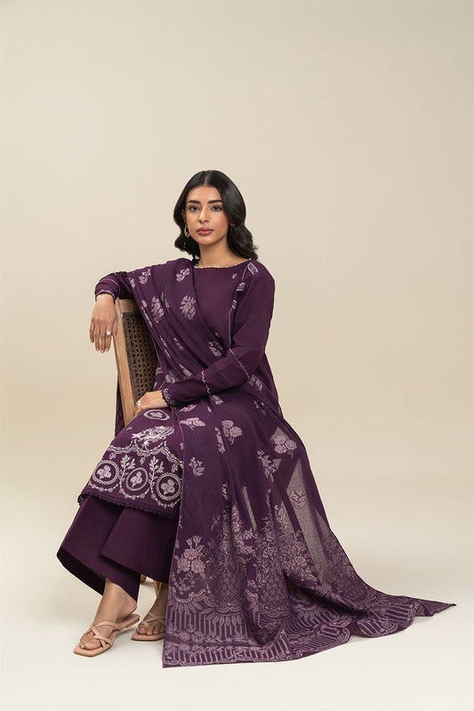 3 PIECE EMBROIDERED LAWN SUIT-PLUM FALLOUT (UNSTITCHED)